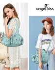 Small Double-Handle Shoulder Bag with Multiple Front Pockets