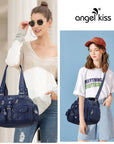 Small Double-Handle Shoulder Bag with Multiple Front Pockets
