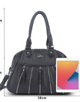 Large Multi-Zipper Pocket Satchel Bag with Crossbody Strap