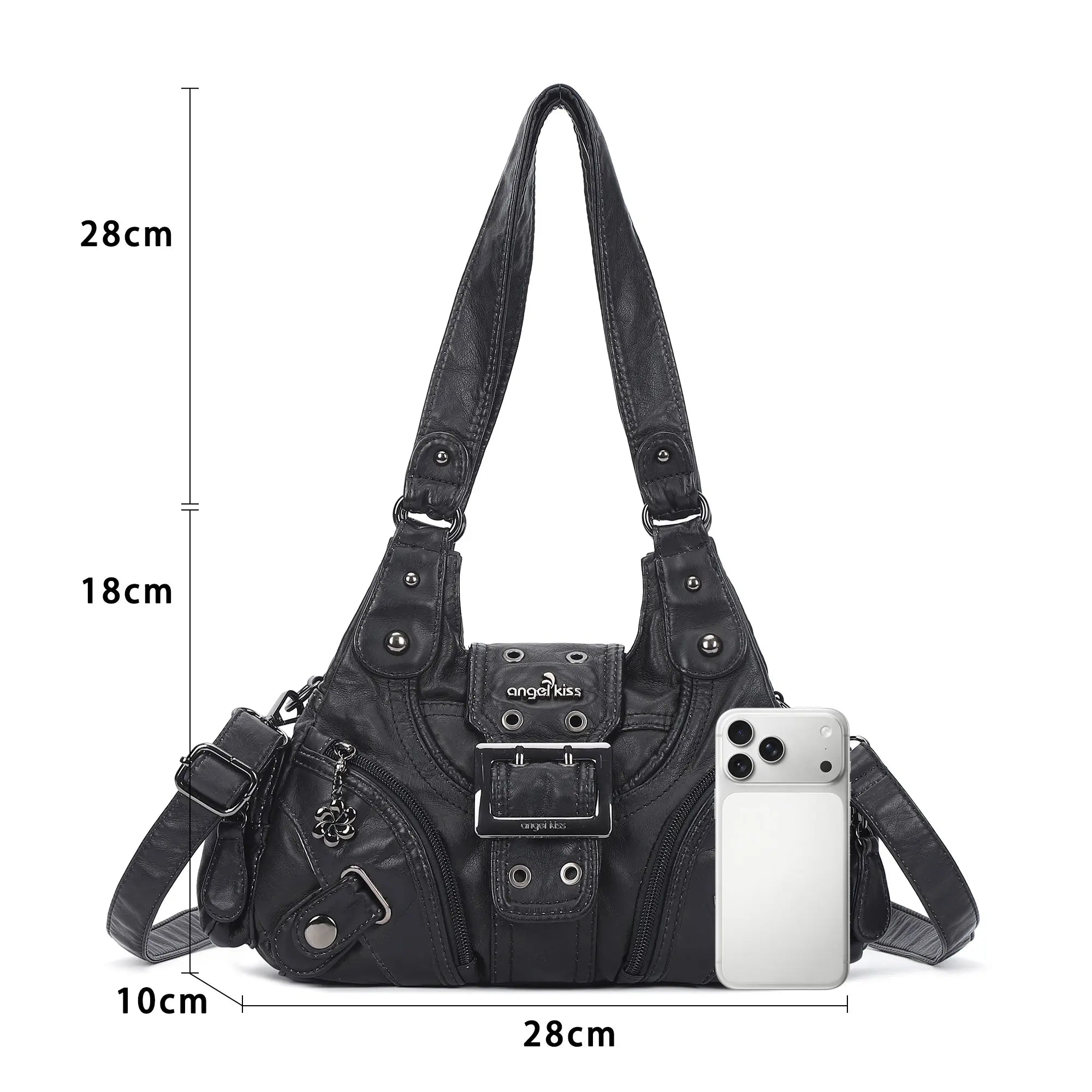 Women’s Moto Buckle Multi-Pocket Convertible Satchel Bag