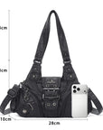 Women’s Moto Buckle Multi-Pocket Convertible Satchel Bag