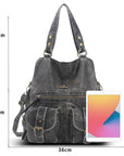 Washed Multi-Pocket Cargo Tote Bag with Crossbody Strap