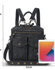 Denim Convertible Backpack Purse with Studded Strap