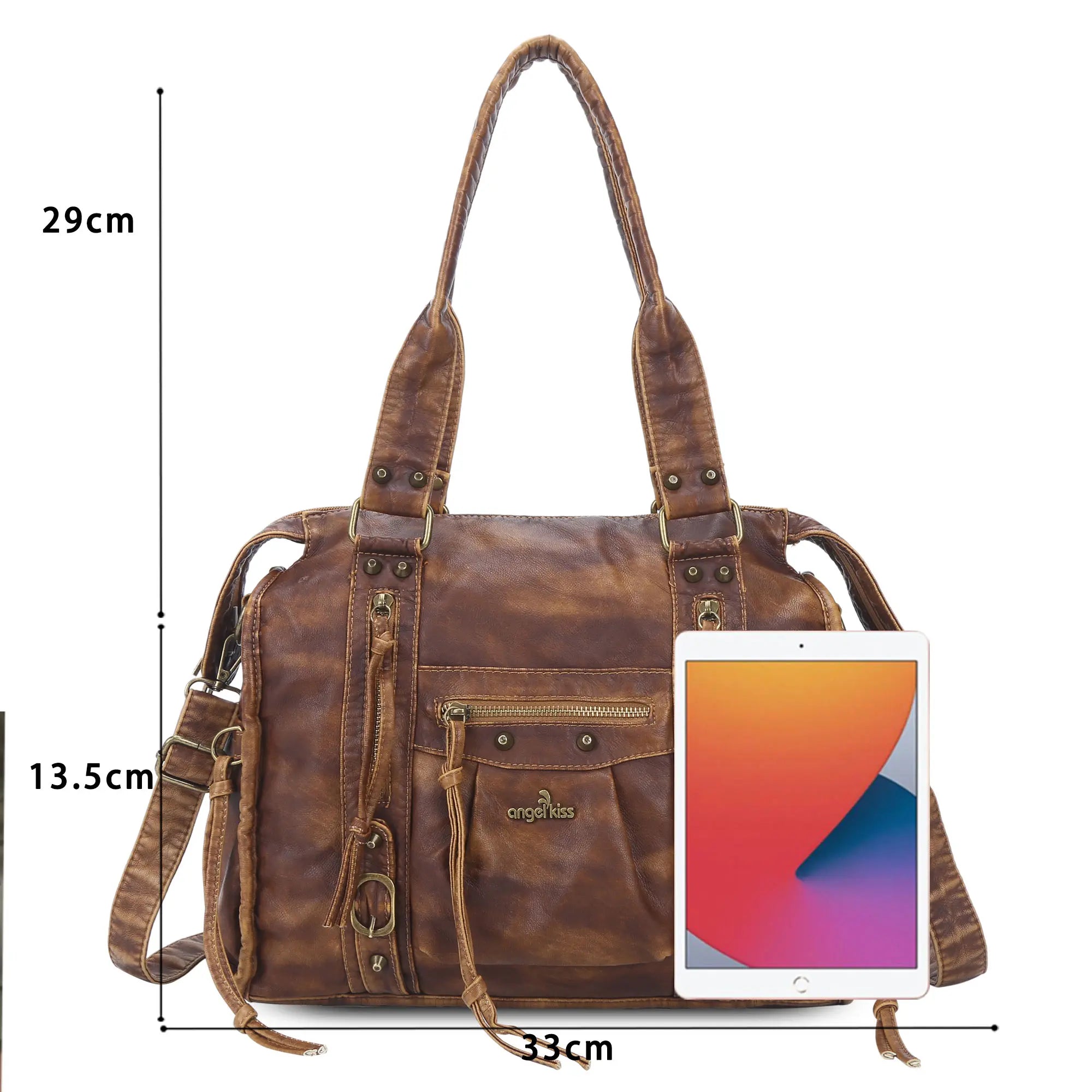 Vintage PU Leather Studded Shoulder Tote Bag for Travel