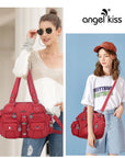 Small Double-Handle Shoulder Bag with Multiple Front Pockets