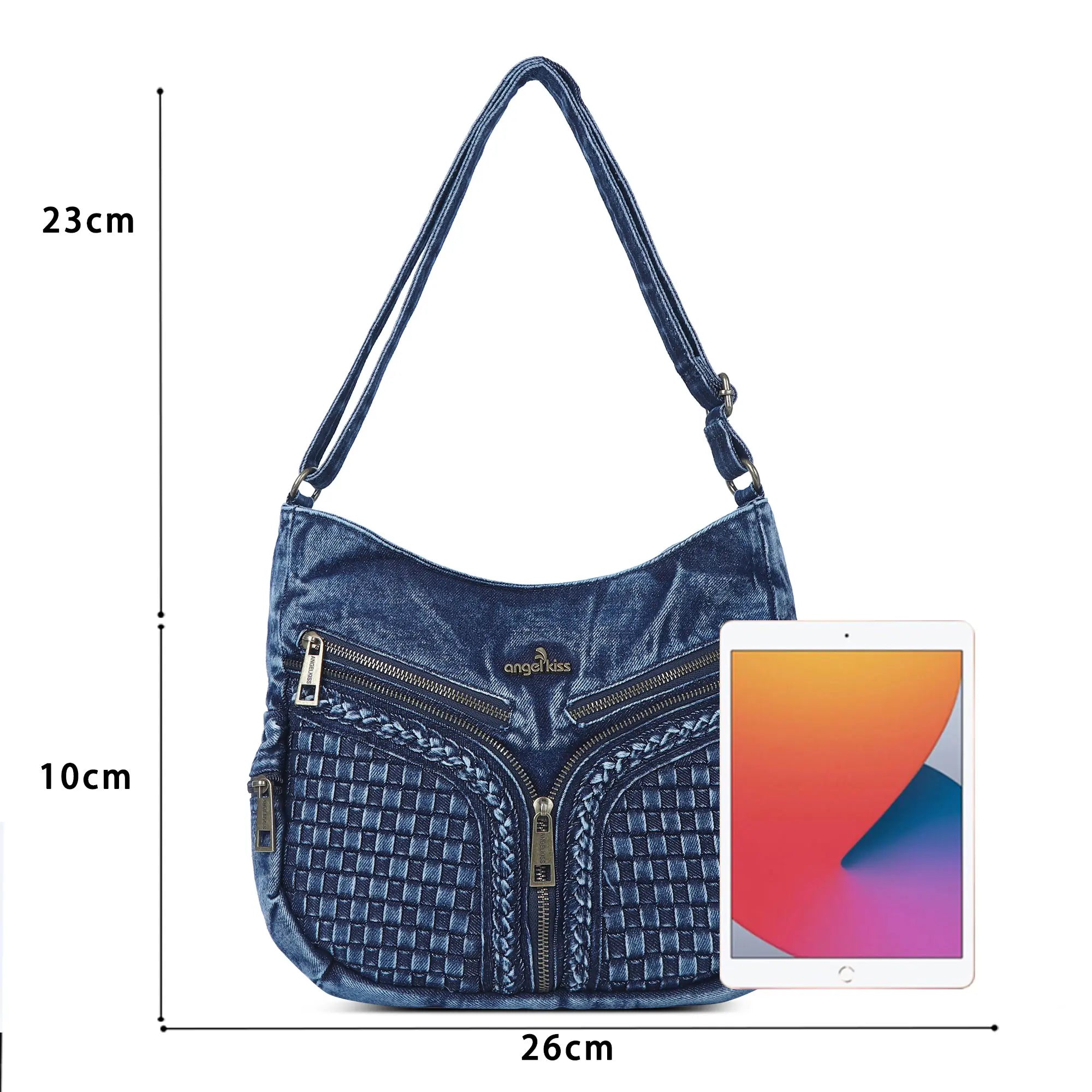 Y2K V-Zip Denim Hobo Shoulder-Crossbody Bag