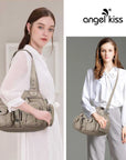 Small Double-Handle Shoulder Bag with Multiple Front Pockets