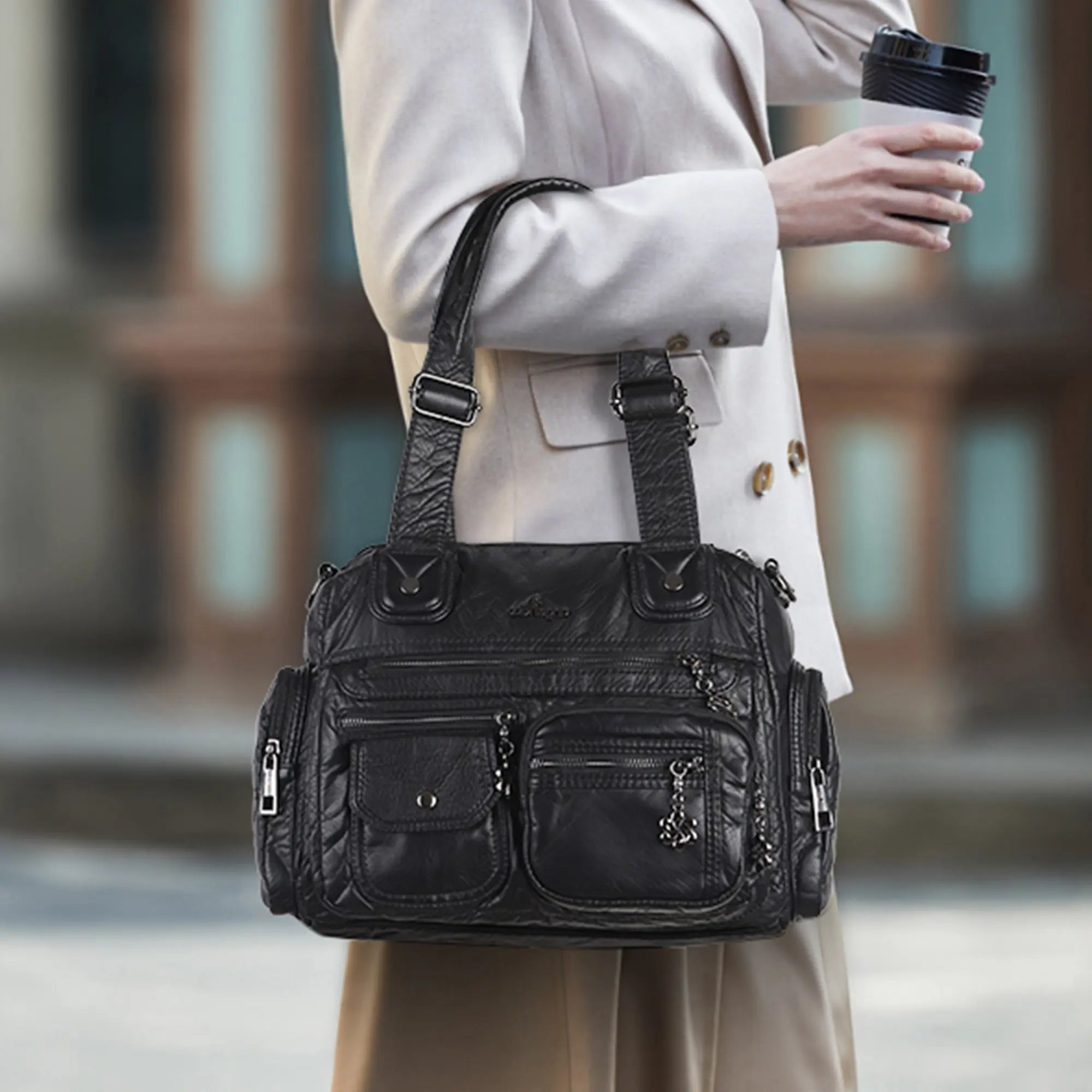 Vintage Utility Satchel Crossbody Bag with Easy-Access Pockets