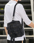Denim Convertible Backpack Purse with Studded Strap
