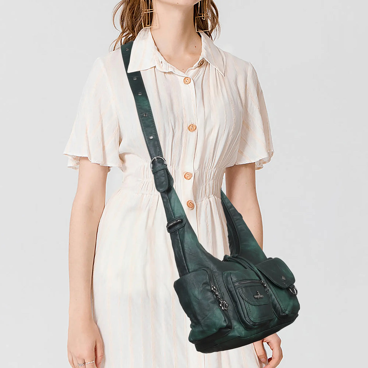 Shoulder Bag – Vintage Cargo Hobo with Flower Charms