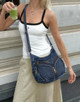 Y2K V-Zip Denim Hobo Shoulder-Crossbody Bag