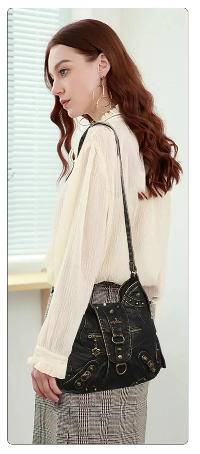 Y2K Convertible Hobo Shoulder Bag with Rivet Details