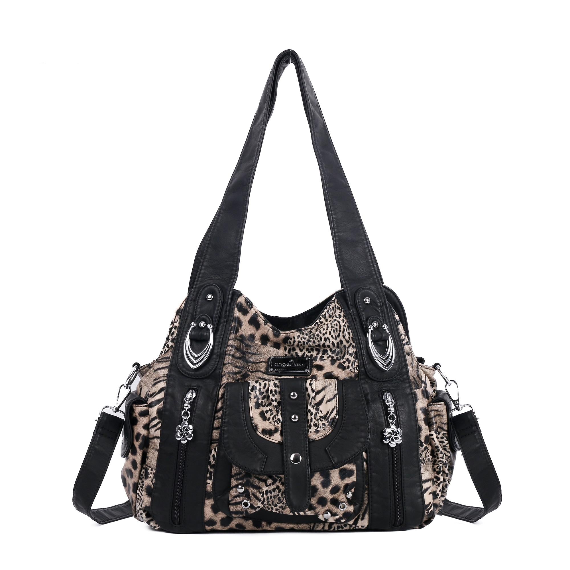 Women’s Large Leopard Print Multi-Pocket Hobo Shoulder Bag