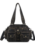 Multi-Pocket Shoulder Bag with Buckle Details and Adjustable Strap