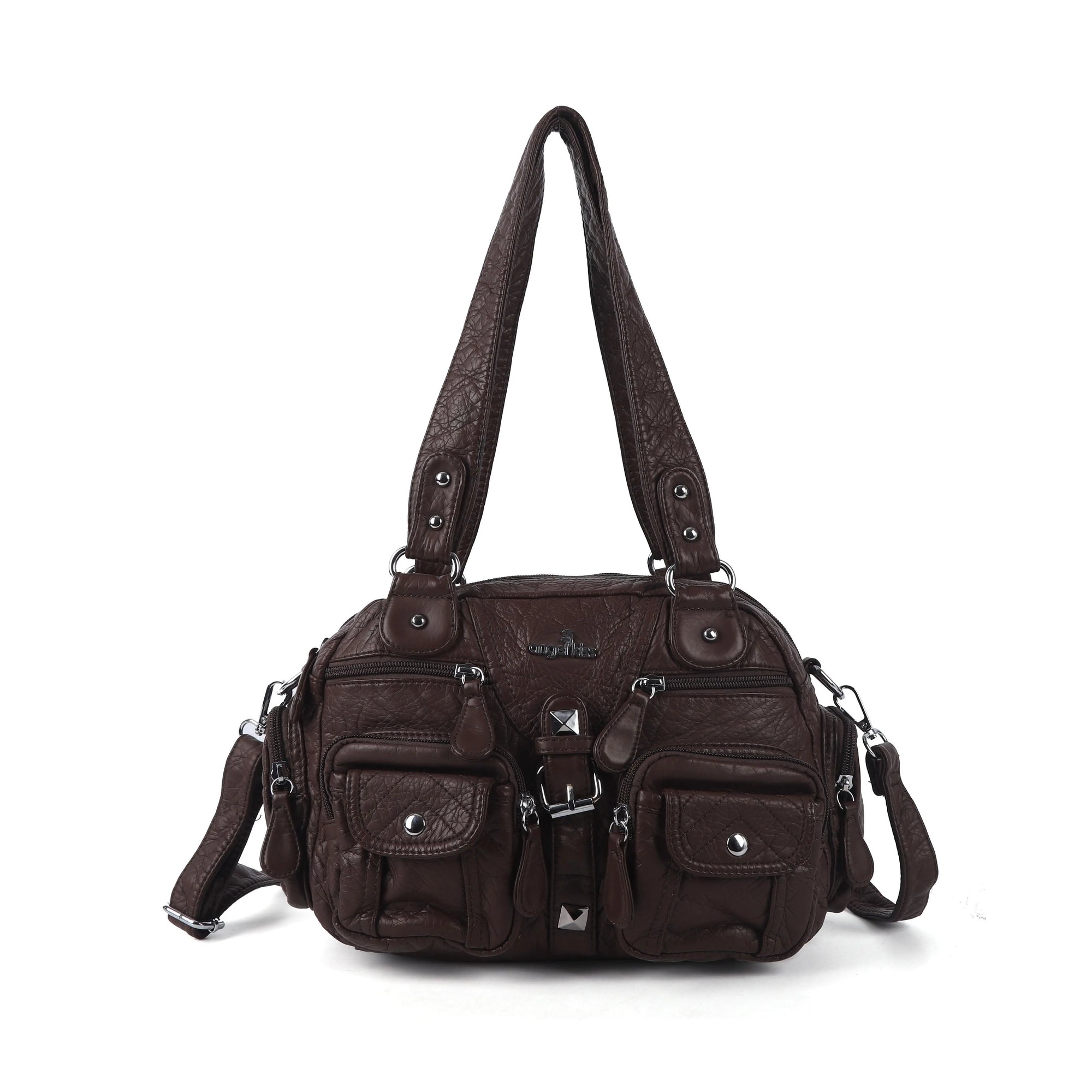 Multi-Pocket Shoulder Bag with Buckle Details and Adjustable Strap
