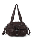 Multi-Pocket Shoulder Bag with Buckle Details and Adjustable Strap