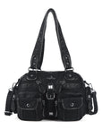 Multi-Pocket Shoulder Bag with Buckle Details and Adjustable Strap
