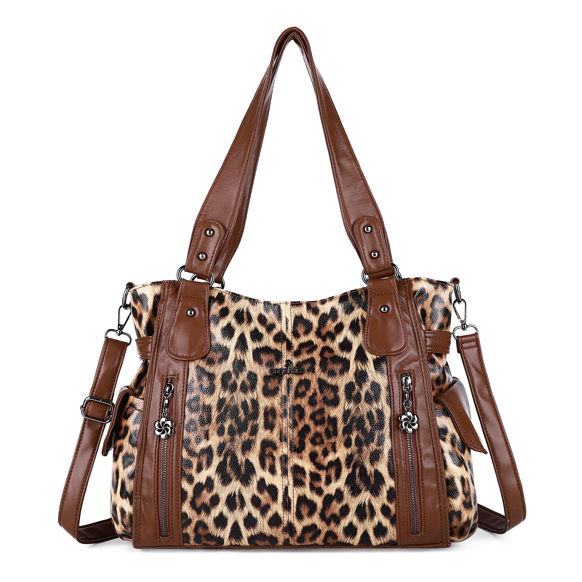 Large Leopard Print Multi-Pocket Satchel Bag for Women