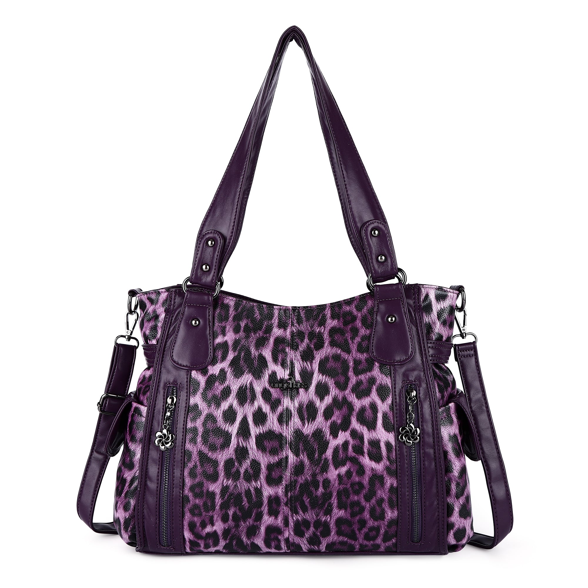 Large Leopard Print Multi-Pocket Satchel Bag for Women