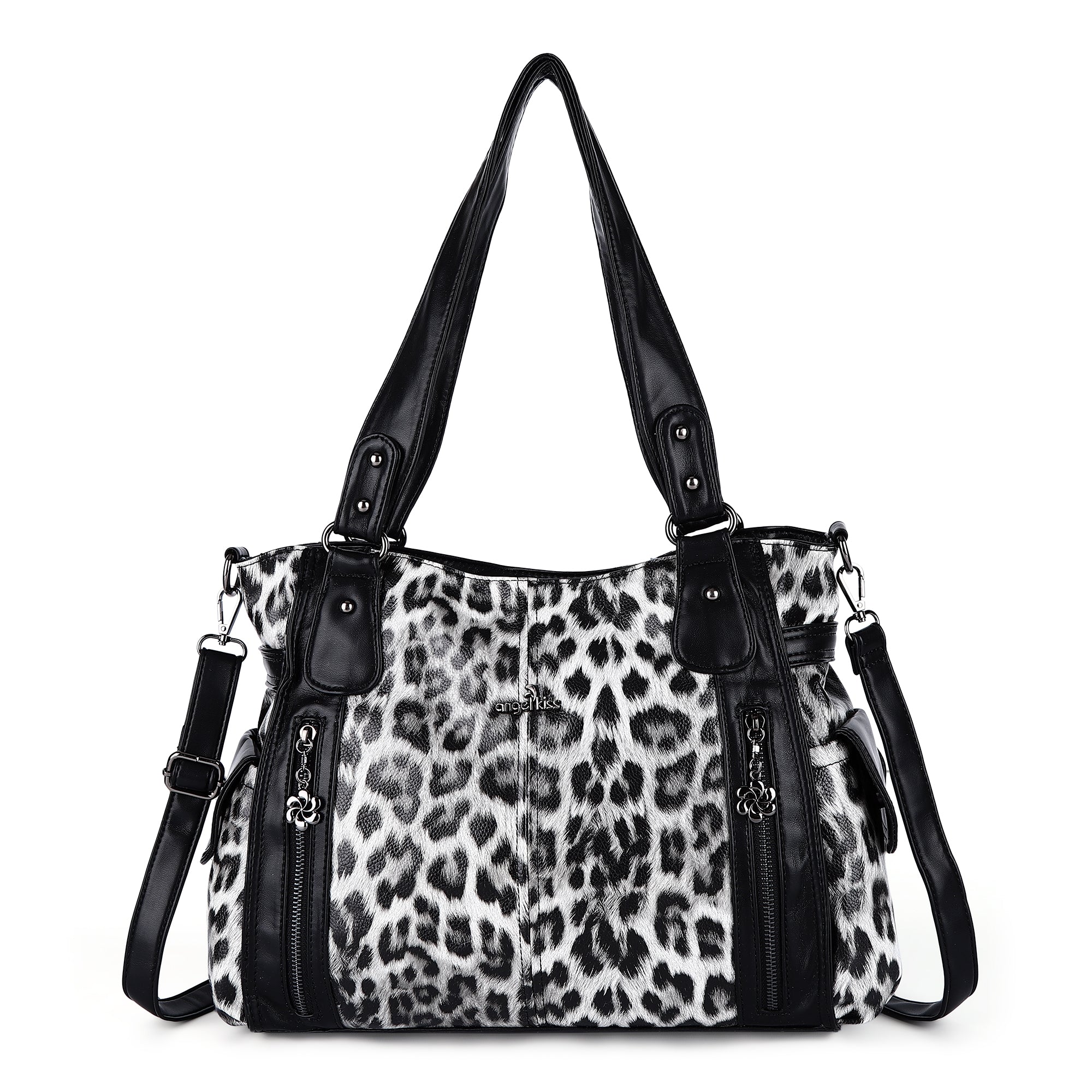 Large Leopard Print Multi-Pocket Satchel Bag for Women