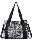 Large Leopard Print Multi-Pocket Satchel Bag for Women
