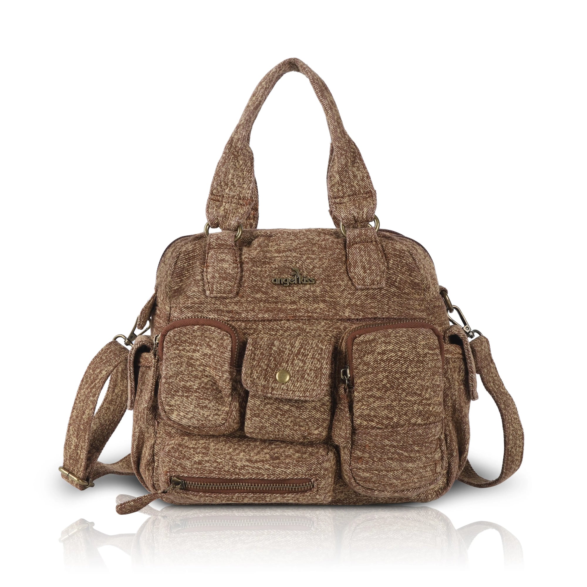 Small Multi-Pocket Denim Satchel Bag with Crossbody Strap