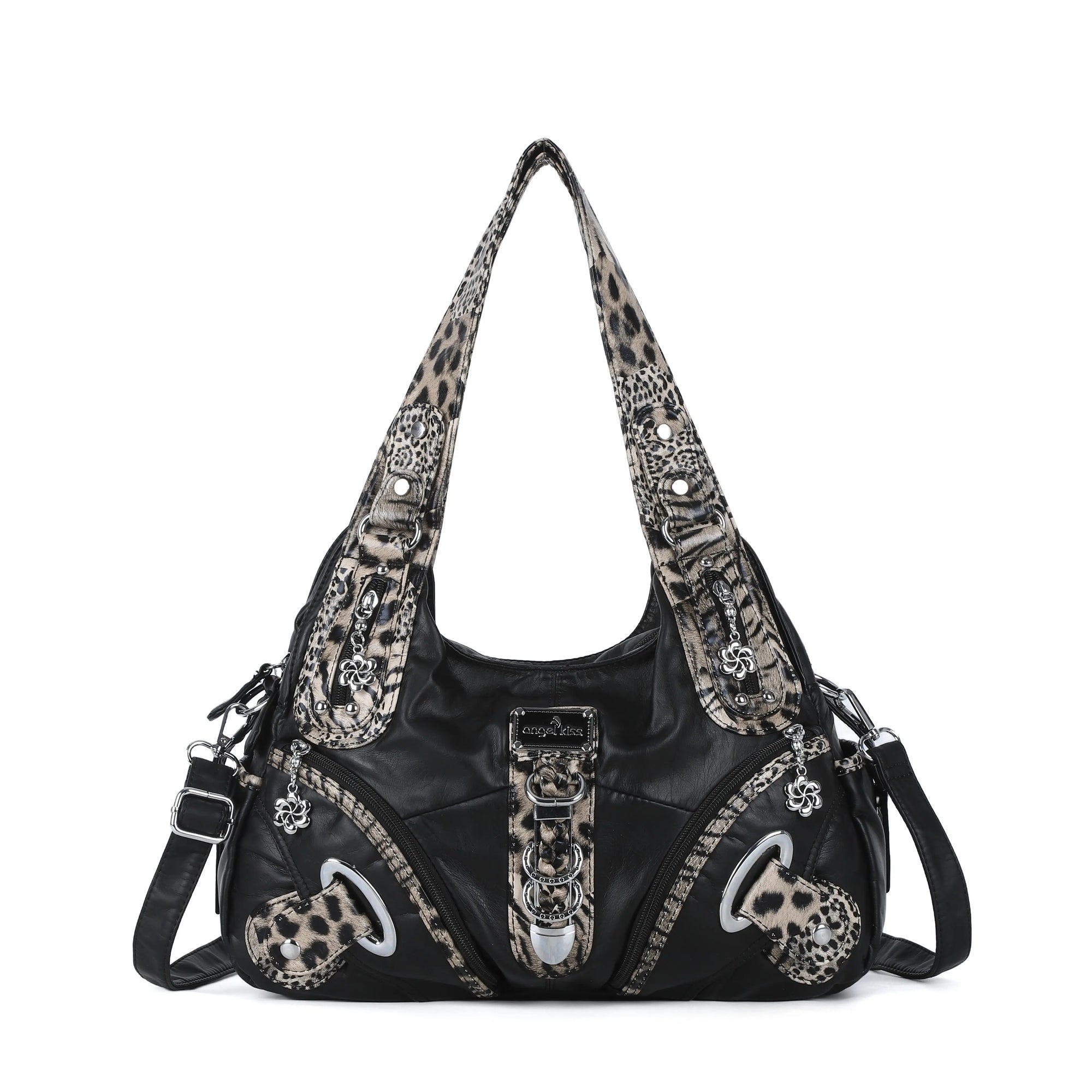 Leopard Print Crescent Shoulder Purse with Top Zip