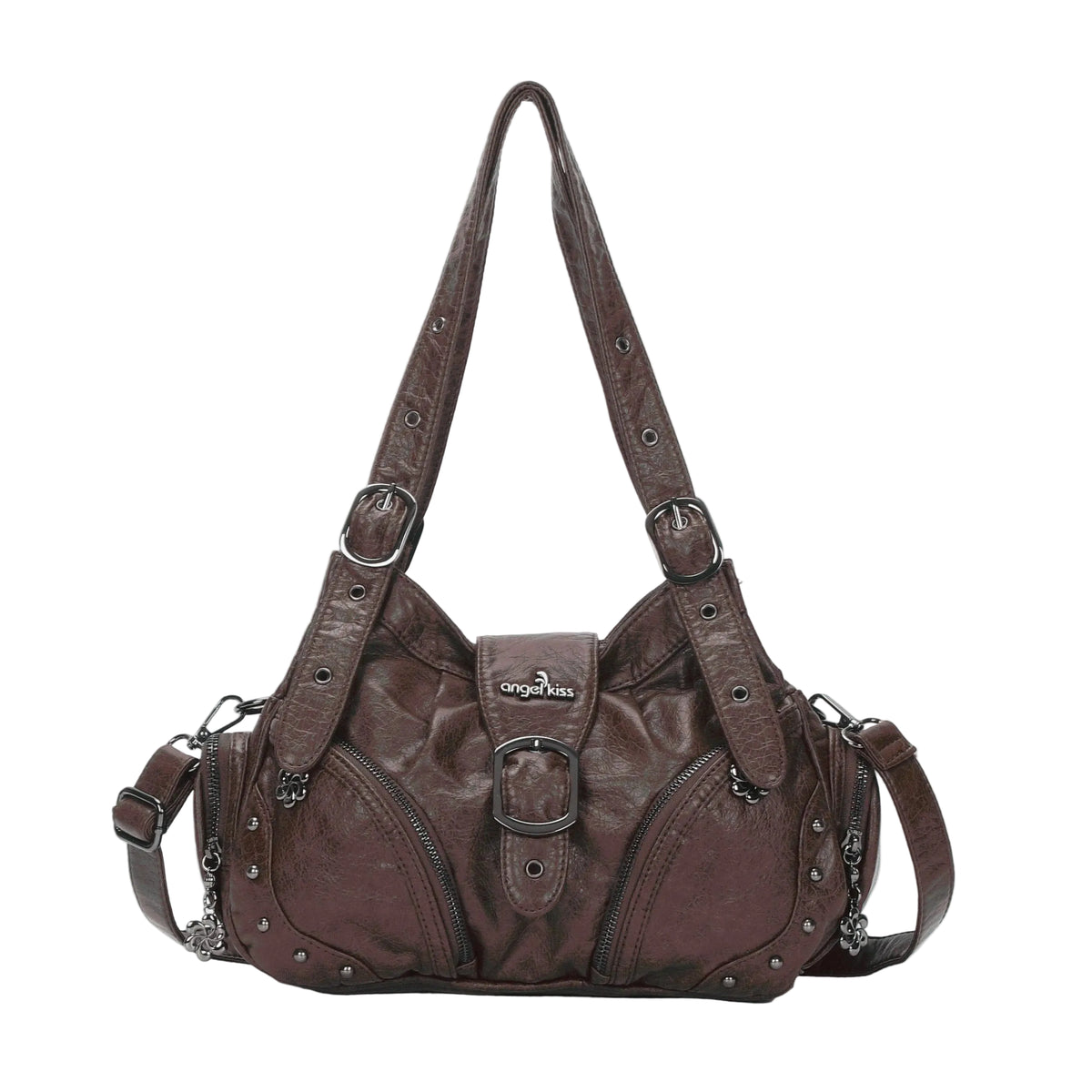 Vintage Moto Buckle Multi-Pocket Satchel Shoulder Bag