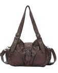 Vintage Moto Buckle Multi-Pocket Satchel Shoulder Bag