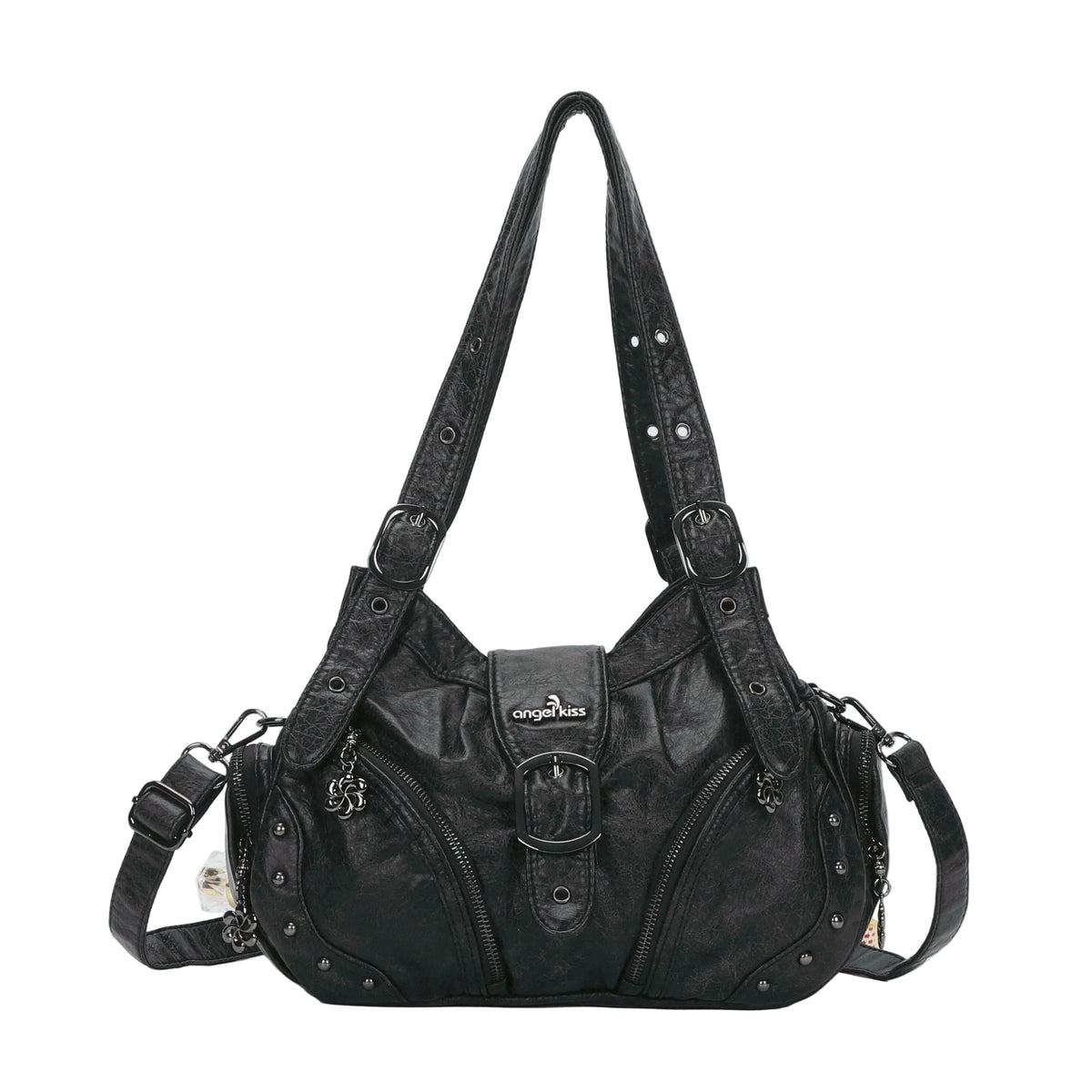 Vintage Moto Buckle Multi-Pocket Satchel Shoulder Bag