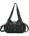 Vintage Moto Buckle Multi-Pocket Satchel Shoulder Bag