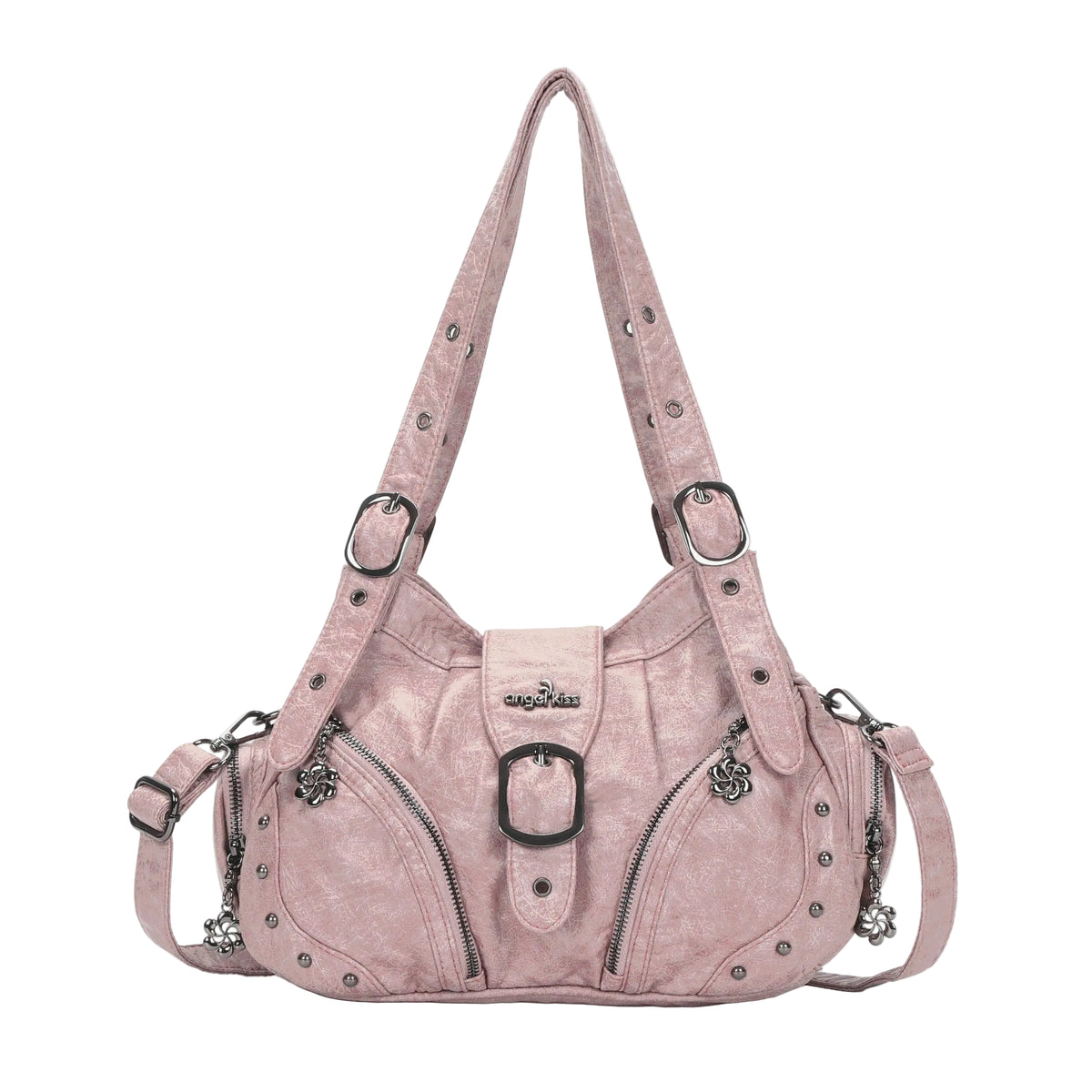 Vintage Moto Buckle Multi-Pocket Satchel Shoulder Bag