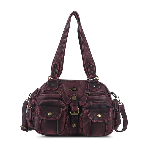 Multi-Pocket Shoulder Bag with Buckle Details and Adjustable Strap
