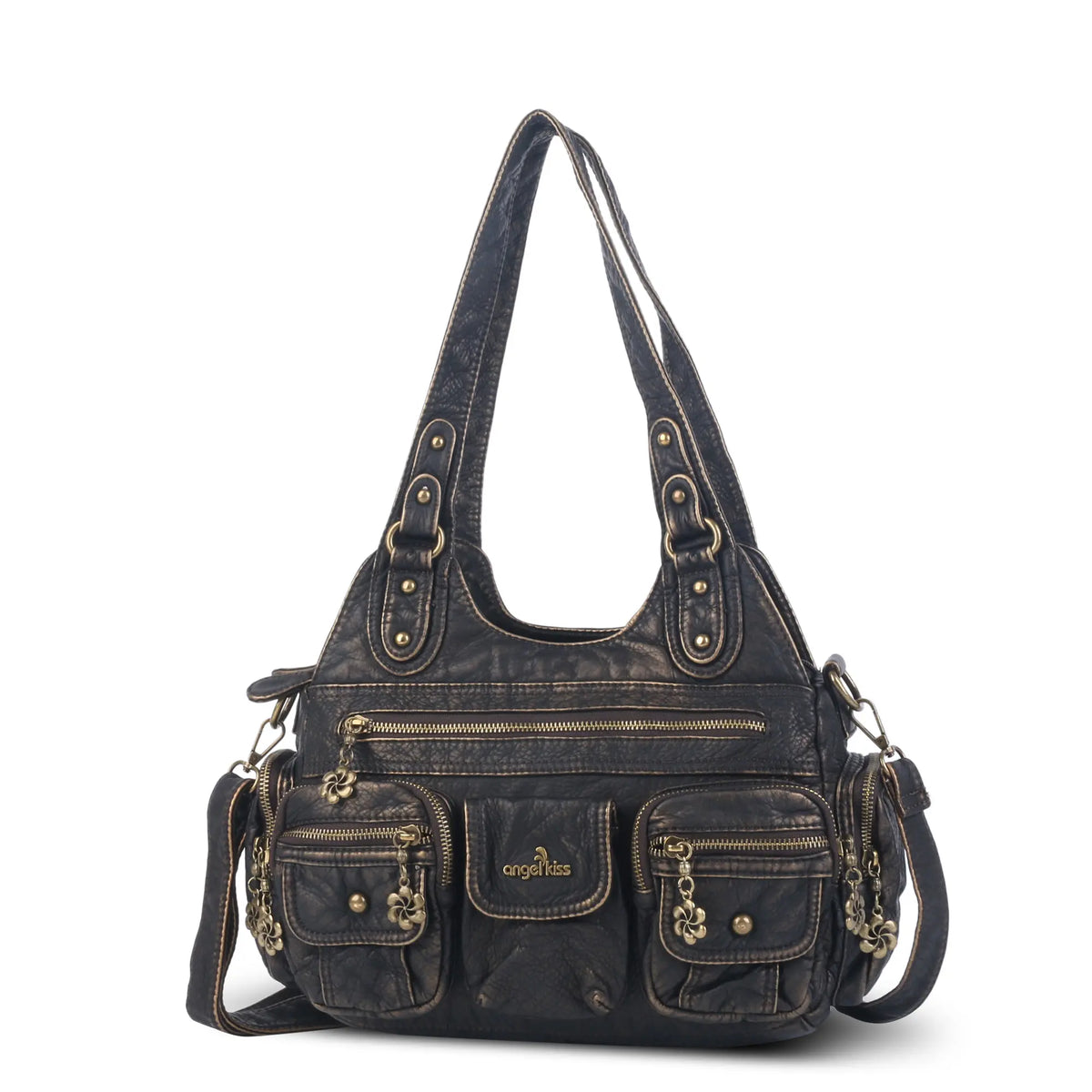 PU Convertible Multi-Pocket Hobo Crossbody Bag