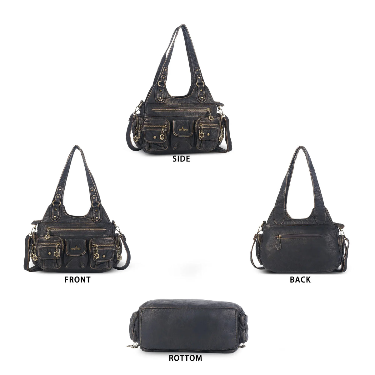 PU Convertible Multi-Pocket Hobo Crossbody Bag