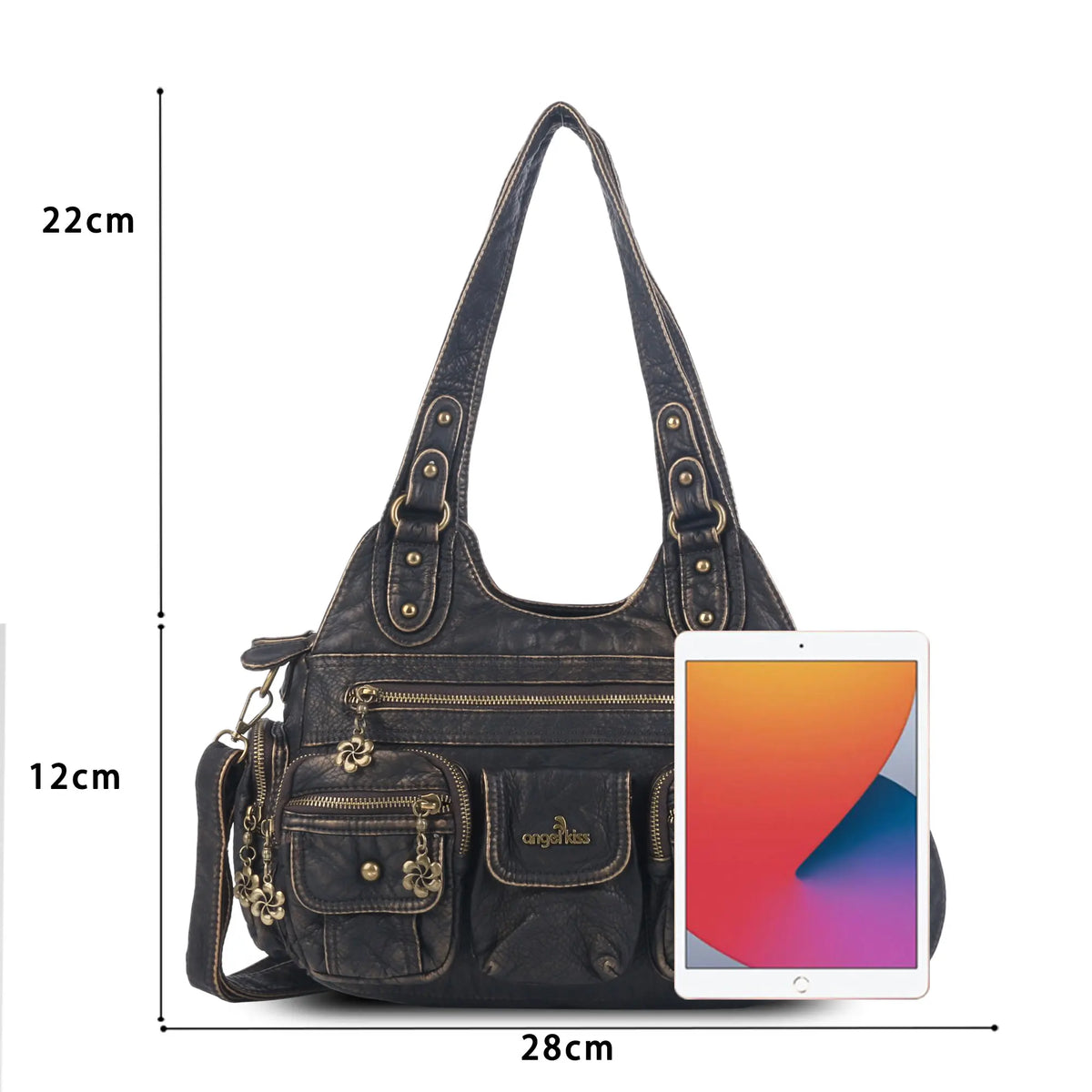 PU Convertible Multi-Pocket Hobo Crossbody Bag