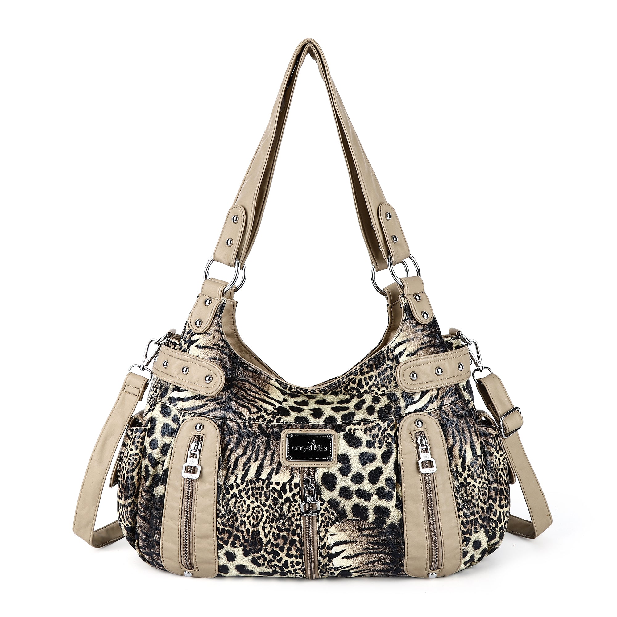 Leopard Print Large Satchel Bag with Crossbody Strap