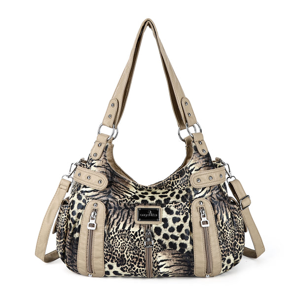 Leopard Print Large Satchel Bag with Crossbody Strap