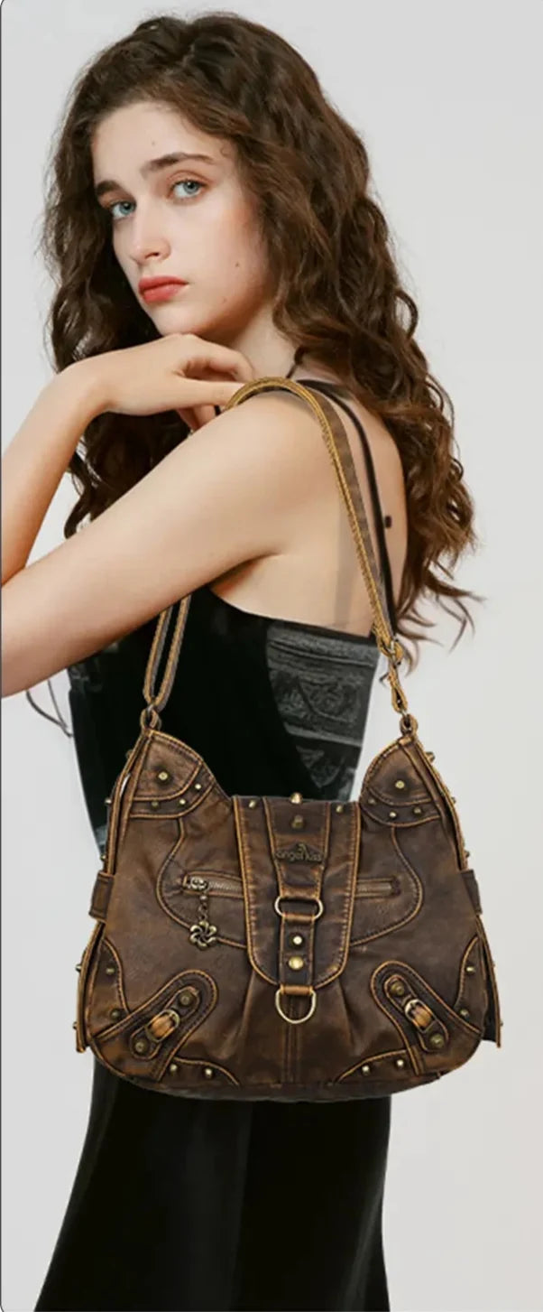Y2K Convertible Hobo Shoulder Bag with Rivet Details