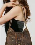 Y2K Convertible Hobo Shoulder Bag with Rivet Details