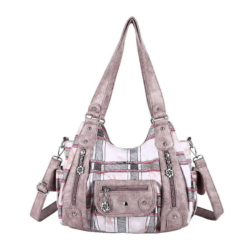 East-West Multi-Pocket PU Hobo Shoulder Bag