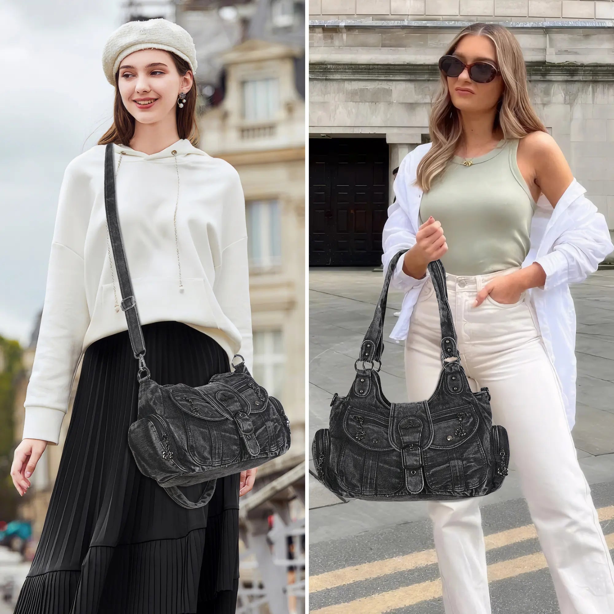 Large Braided Multi-Pocket Hobo Shoulder Bag with Crossbody Strap