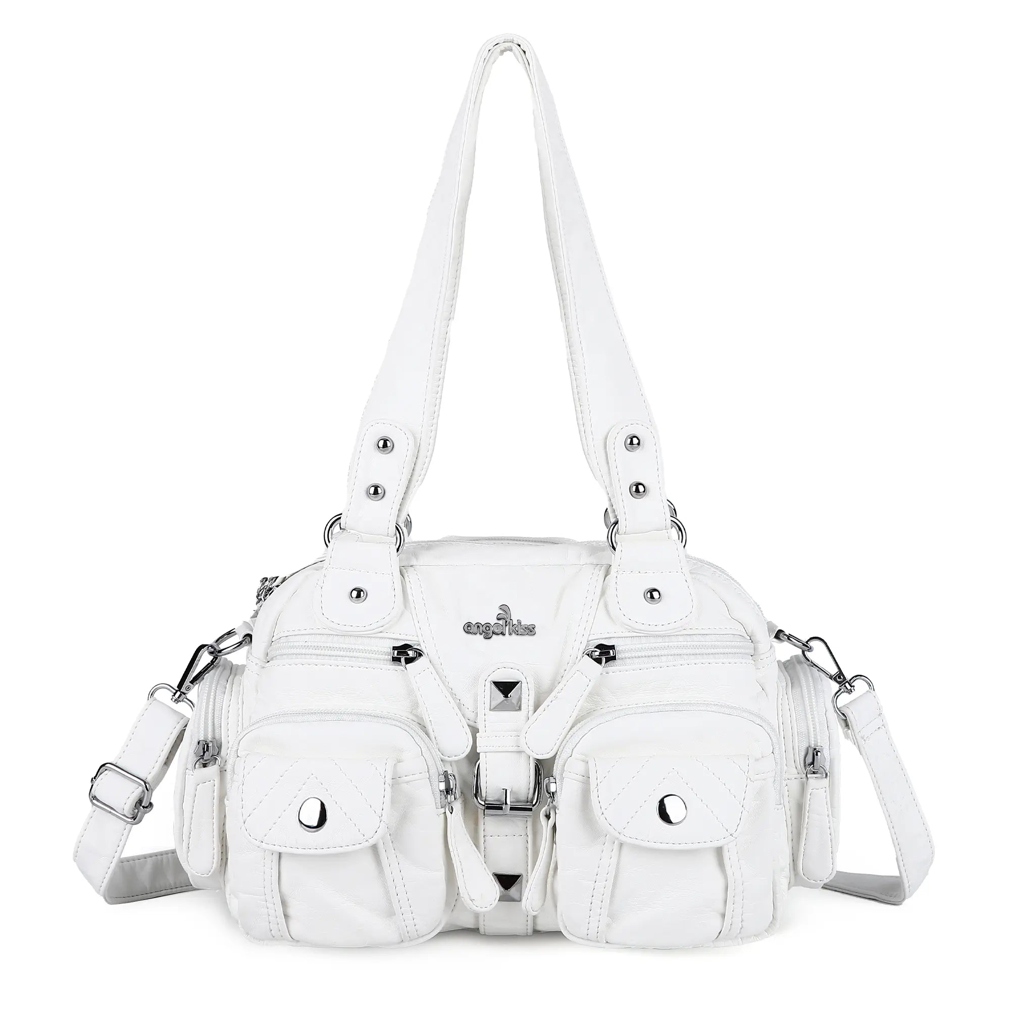 Small Double-Handle Shoulder Bag with Multiple Front Pockets