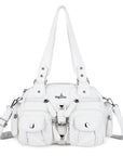 Small Double-Handle Shoulder Bag with Multiple Front Pockets
