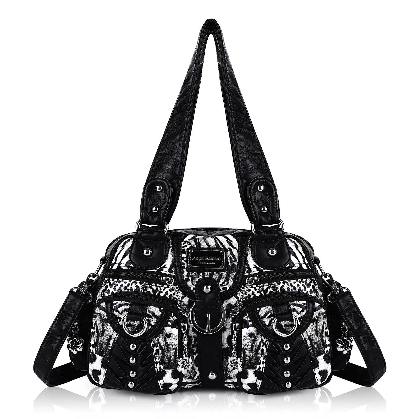 Edgy Leopard Print Satchel – Punk Rock Studded Shoulder Bag