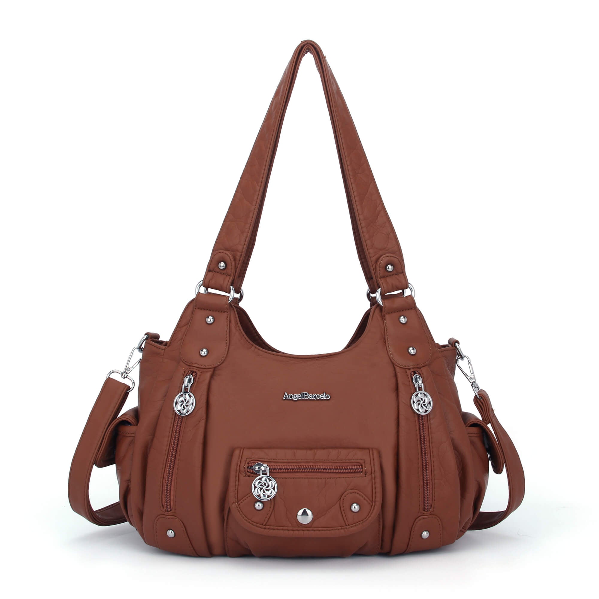 Soft PU Multi-Pocket Shoulder Purse with Crossbody Strap