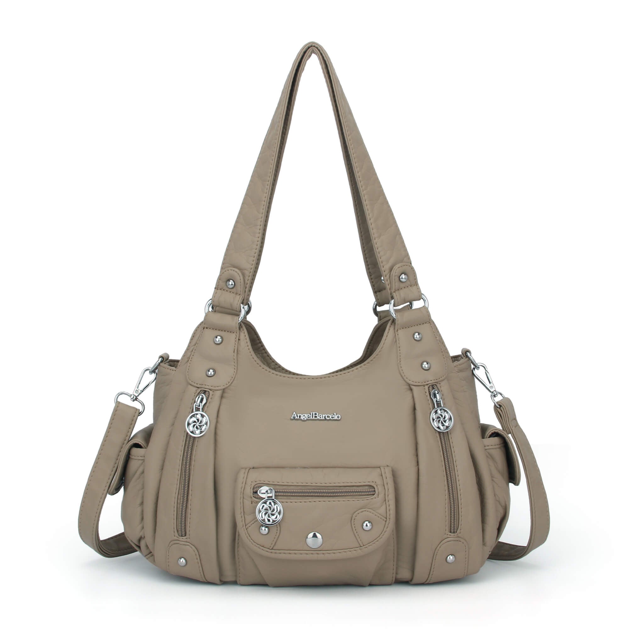 Soft PU Multi-Pocket Shoulder Purse with Crossbody Strap