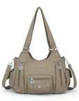 Soft PU Multi-Pocket Shoulder Purse with Crossbody Strap