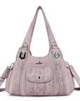 Women's waterproof solid color vintage Hobo shoulder bag and tote-Angelkiss Bag