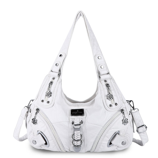 Solid Color Convertible Shoulder Bag with Zip Compartments